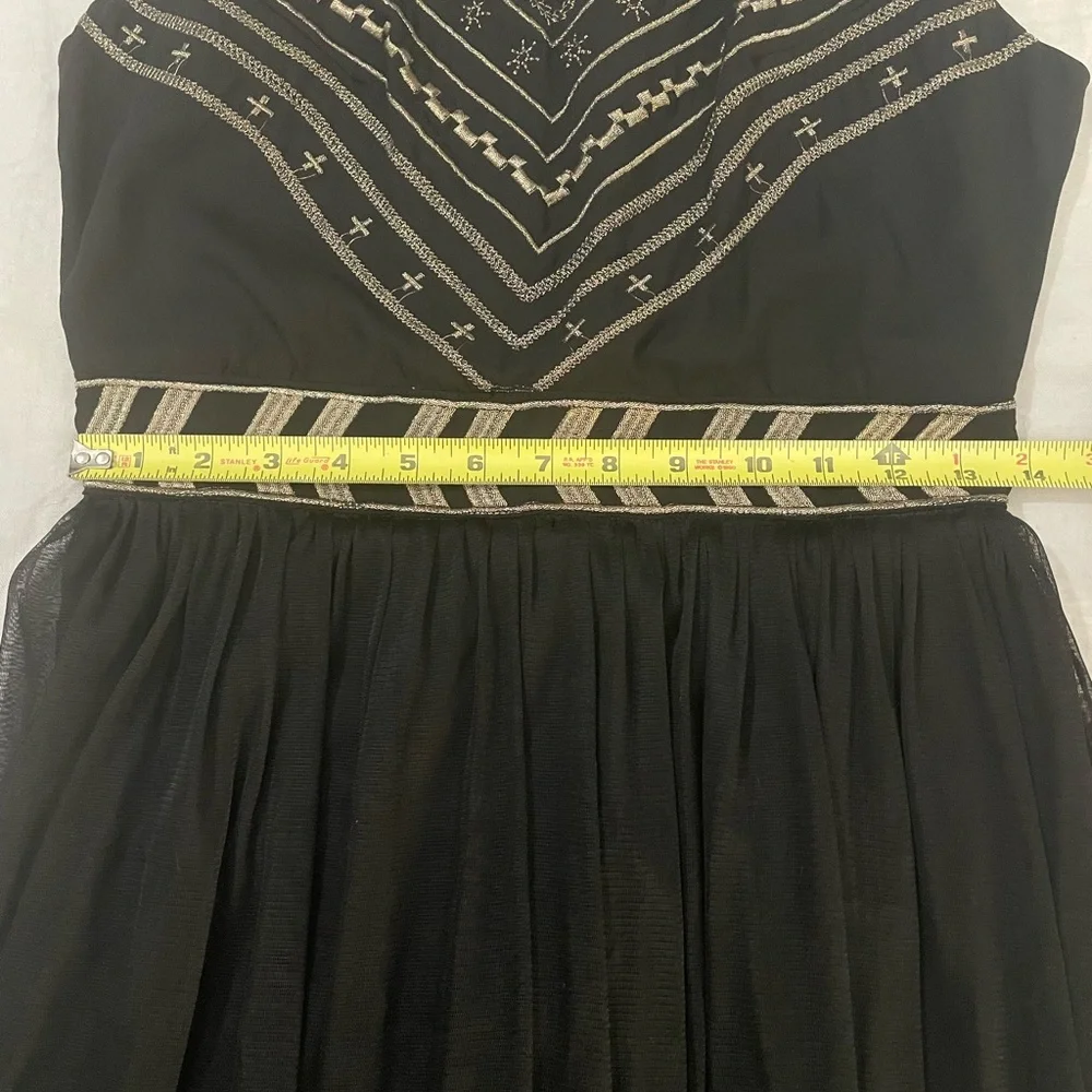 Marineblu Black and Gold Mini Cocktail Dress with Tulle Overlay sz M - Picture 3 of 6